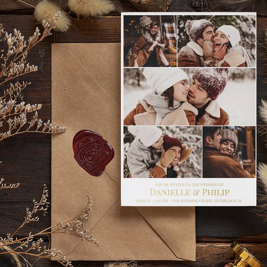 Clean Photo Collageインフォーマル結婚ズ 箔招待状