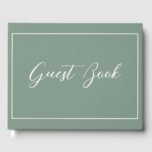 Clean Sage Green Script 結婚 Writhenes ゲストブック (正面)