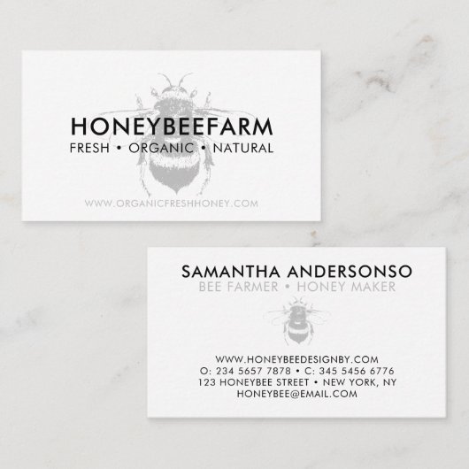 Clean simple Bumble Bee Apiary Honey 名刺 (正面/裏面)
