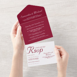 Clean simple Burgundy white wedding オールインワン招待状