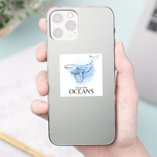 Clean the Oceans - whale watercolour design シール (スマートフォン)