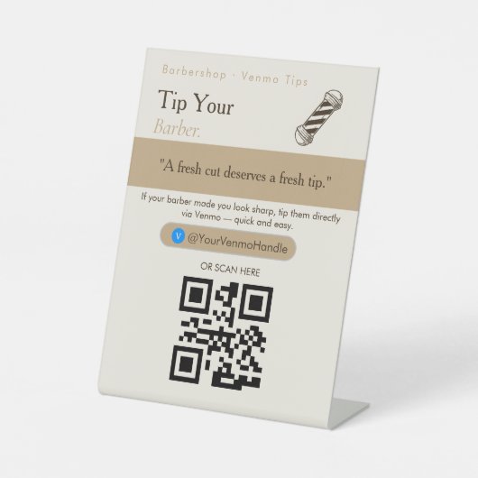 Clean Tip Your Driver QRコードサイン | Venmoチップ 台座サイン (正面)