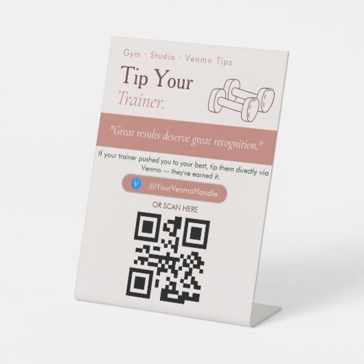 Clean Tip Your Trainer QRコードサイン | Venmoチップ 台座サイン (正面)