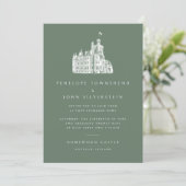 Clean Typography Castle Illustration Green Wedding 招待状 (スタンド正面)