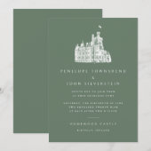 Clean Typography Castle Illustration Green Wedding 招待状 (正面/裏面)
