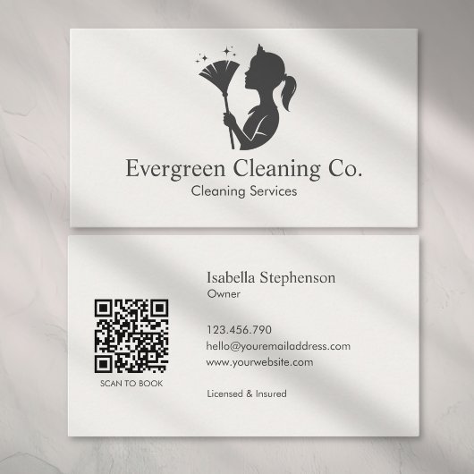 Cleaner House Cleaning Service QR Code Minimal 名刺