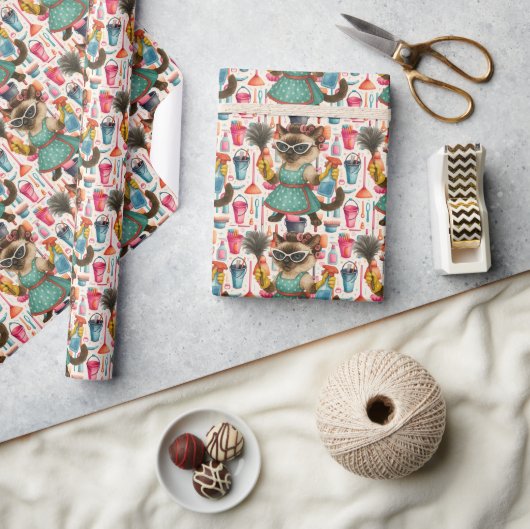 Cleaner House Wife Cat is cleaning the house ラッピングペーパー (クラフト)