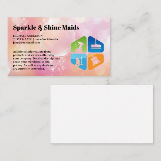Cleaner Servicesアイコン |シャボン玉背景 名刺 (正面/裏面)