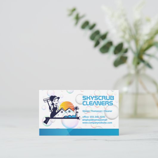 Cleaner with Squeegee | Soap Bubbles 名刺 (スタンド正面)