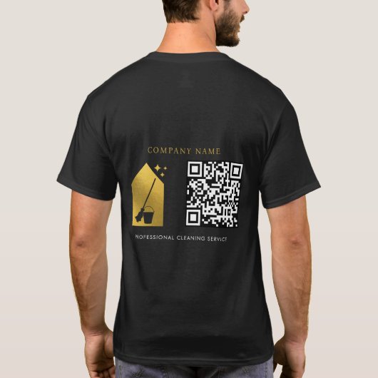Cleaning Cleaner Service Gold Logo QR Code Black Tシャツ (裏面)