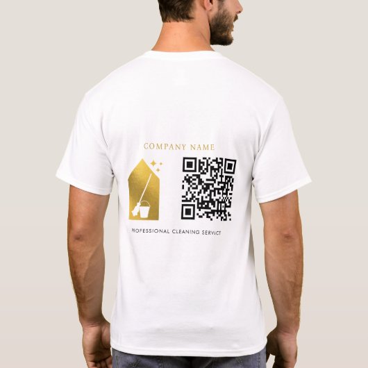 Cleaning Cleaner Service Gold Logo QR Code White Tシャツ (裏面)