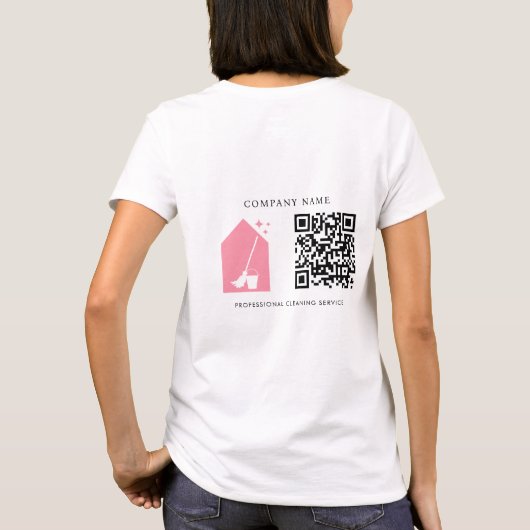 Cleaning Cleaner Service Pink Logo QR Code White Tシャツ (裏面)