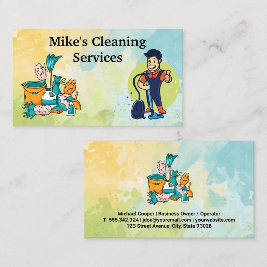 Cleaning Houseサービスツール | 真空を持つ人 名刺 (正面/裏面)