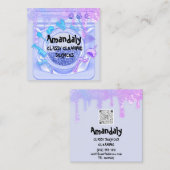 Cleaning House Office Service QRCodeソープブルー スクエア名刺 (正面/裏面)