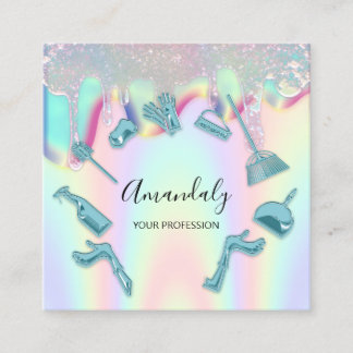 Cleaning House Office Servicesロゴホログラフドリップ スクエア名刺