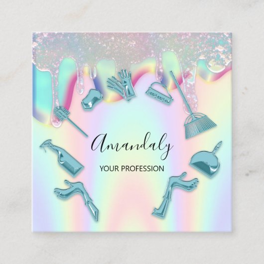 Cleaning House Office Servicesロゴホログラフドリップ スクエア名刺 (正面)