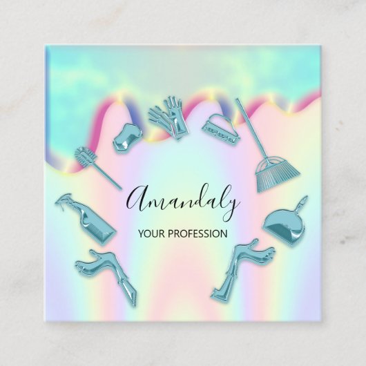 Cleaning House Office ServicesロゴホログラフVIP スクエア名刺 (正面)