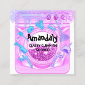 Cleaning House Office ServicesロゴQRコードピンク スクエア名刺 (正面)