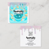 Cleaning House Office ServicesロゴQRコードブルー スクエア名刺 (正面/裏面)