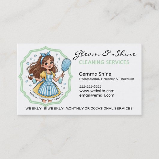 Cleaning Housekeeping Brunette Cleaner Service 名刺 (正面)