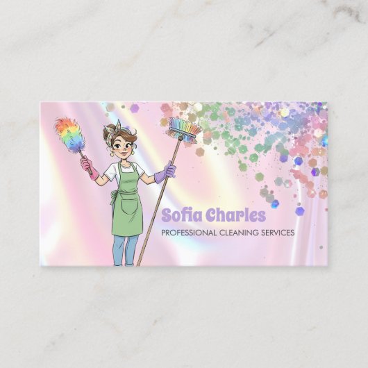 Cleaning Lady Maid Holographic Glitter Pink 名刺 (正面)