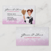 Cleaning Lady Traditional Maid Pink Faux Glitter 名刺 (正面/裏面)