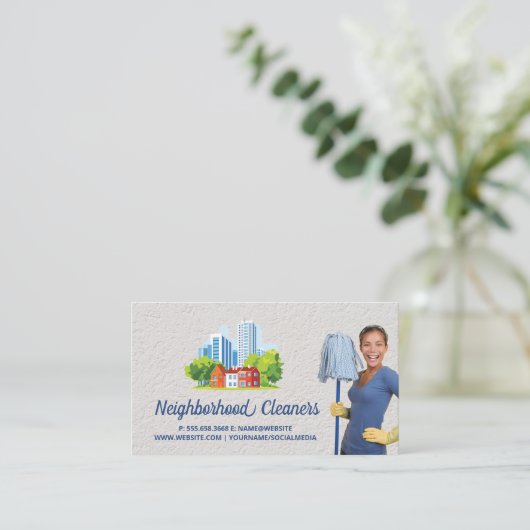 Cleaning | Maid Holding Mop | City Buildings 名刺 (スタンド正面)