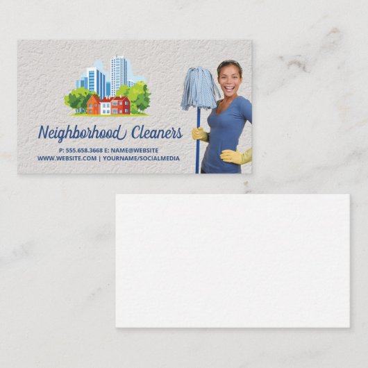 Cleaning | Maid Holding Mop | City Buildings 名刺 (正面/裏面)