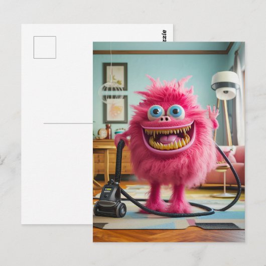 Cleaning monster happy with its vacuum cleaner ポストカード (正面/裏面)