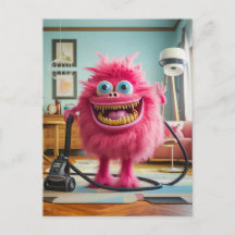Cleaning monster happy with its vacuum cleaner