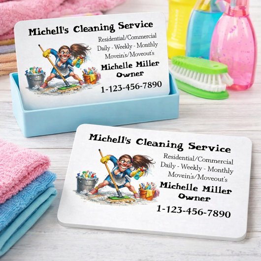 Cleaning Service Business Card with Illustration 名刺