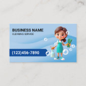 Cleaning Service Cute Maid Modern Blue Curves 名刺 (正面)