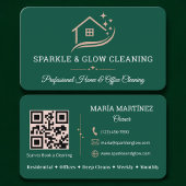 Cleaning Service Green QR Code Professional 名刺