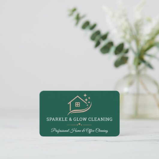 Cleaning Service Green QR Code Professional 名刺 (スタンド正面)