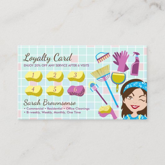 Cleaning Service Janitorial Lady Loyalty Cards 名刺 (正面)
