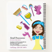 Cleaning Service Lady Janitorial Cute Cartoon ノートブック (裏面)