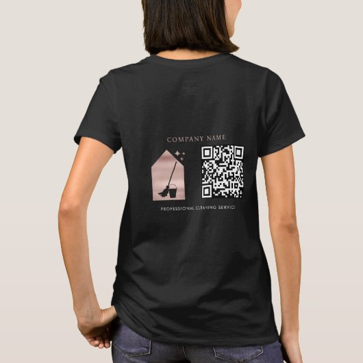 Cleaning Service Rose Gold Logo QR Code Black Tシャツ (裏面)
