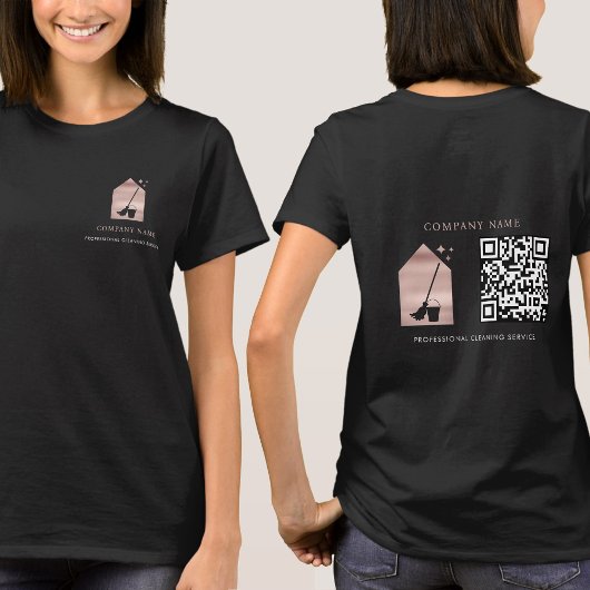Cleaning Service Rose Gold Logo QR Code Black Tシャツ
