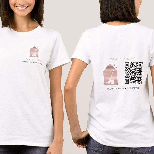 Cleaning Service Rose Gold Logo QR Code White Tシャツ