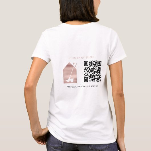 Cleaning Service Rose Gold Logo QR Code White Tシャツ (裏面)