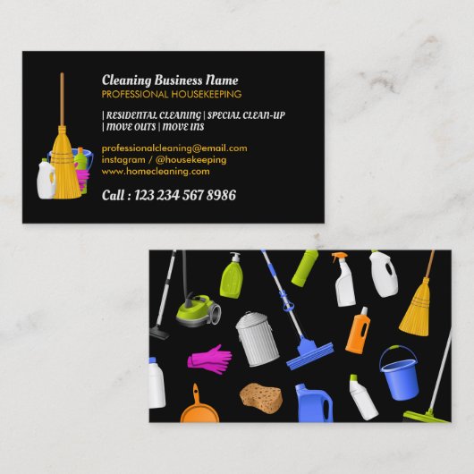 Cleaning Service Standard Black 名刺 (正面/裏面)