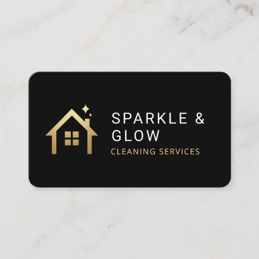 Cleaning Services Black Gold QR Code Professional 名刺 (正面)