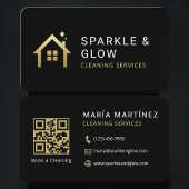 Cleaning Services Black Gold QR Code Professional 名刺