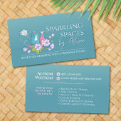 Cleaning Services - Elegant Floral Teal and Pink 名刺