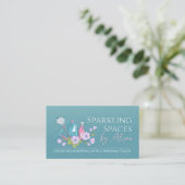 Cleaning Services - Elegant Floral Teal and Pink 名刺 (スタンド正面)