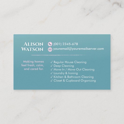 Cleaning Services - Elegant Floral Teal and Pink 名刺 (裏面)