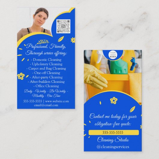 Cleaning Services Houseの保QRCodeロゴ写真 名刺 (正面/裏面)