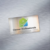 Cleaning Services House Logo | Metal Background マグネット名刺 (インサイチュ)