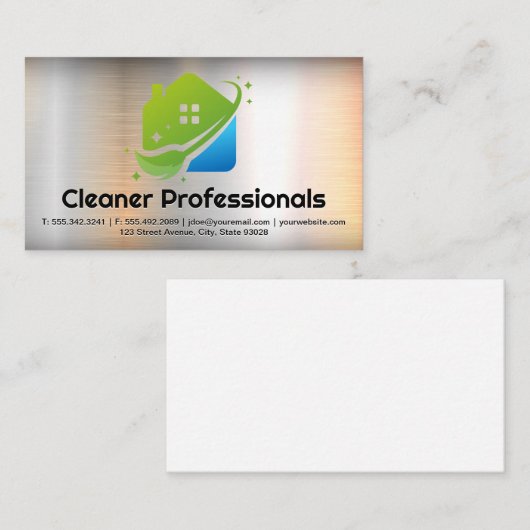Cleaning Services House Logo | Metal Background 名刺 (正面/裏面)
