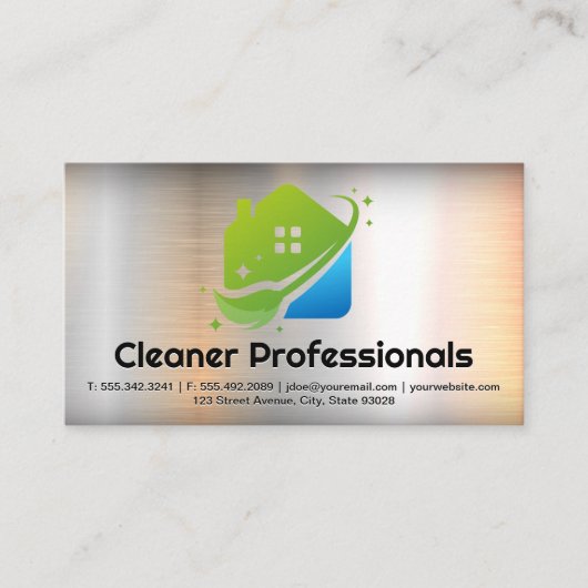 Cleaning Services House Logo | Metal Background 名刺 (正面)